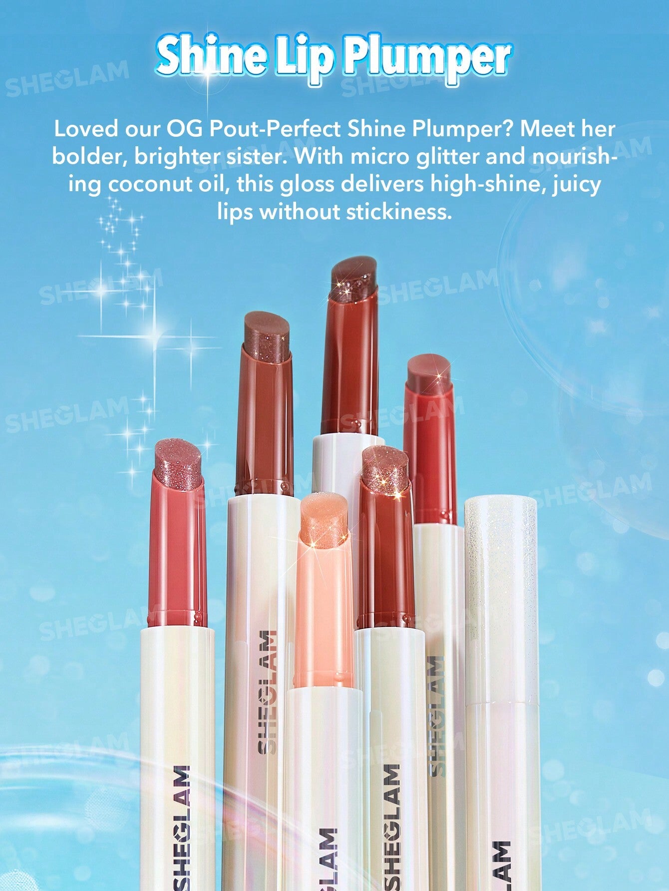 SHEGLAM Pout-Perfect Shimmer Lip Plumper – Sugar Crystl – Clear Glitter Gloss – Plumping Shine – Hydrating Formula – 2g – Korean Beauty