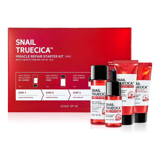 SOME BY MI Snail Truecica Miracle Repair Starter Kit – Cleanser, Toner, Serum, Cream (4-step travel set)