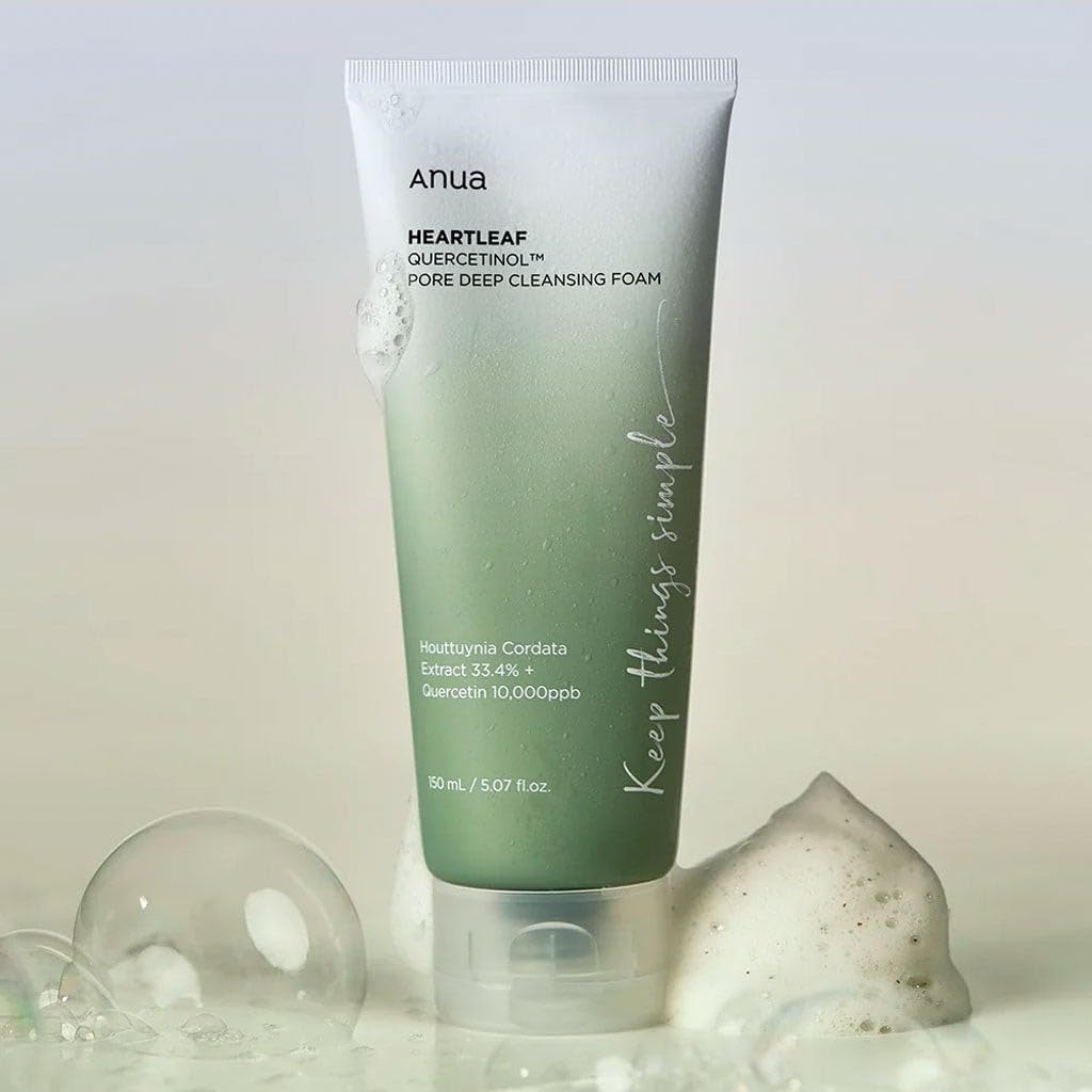Anua Heartleaf Quercetinol™ Deep Cleansing Foam – 150ml Korean gentle foaming cleanser with Heartleaf and Quercetinol for pores and oily skin