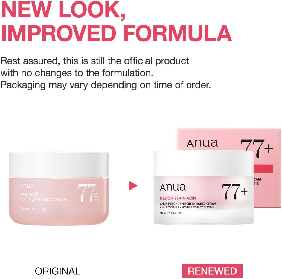 Anua Peach 77% Niacin Enriched Cream – 50ml Korean hydrating and brightening face cream with peach extract and niacinamide