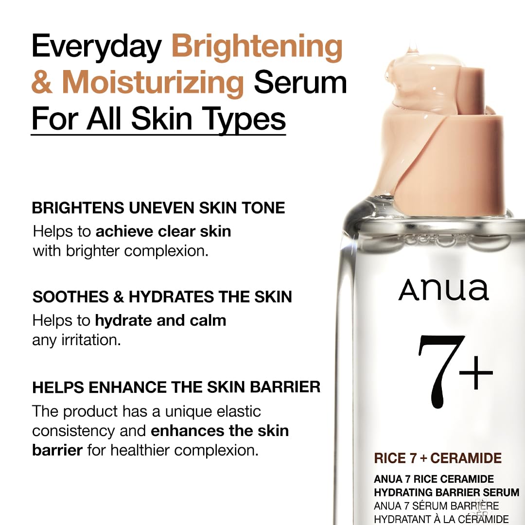 Anua 7 Rice + Ceramide Hydrating Barrier Serum – 50ml Korean serum with rice extract and ceramide for deep hydration and glow