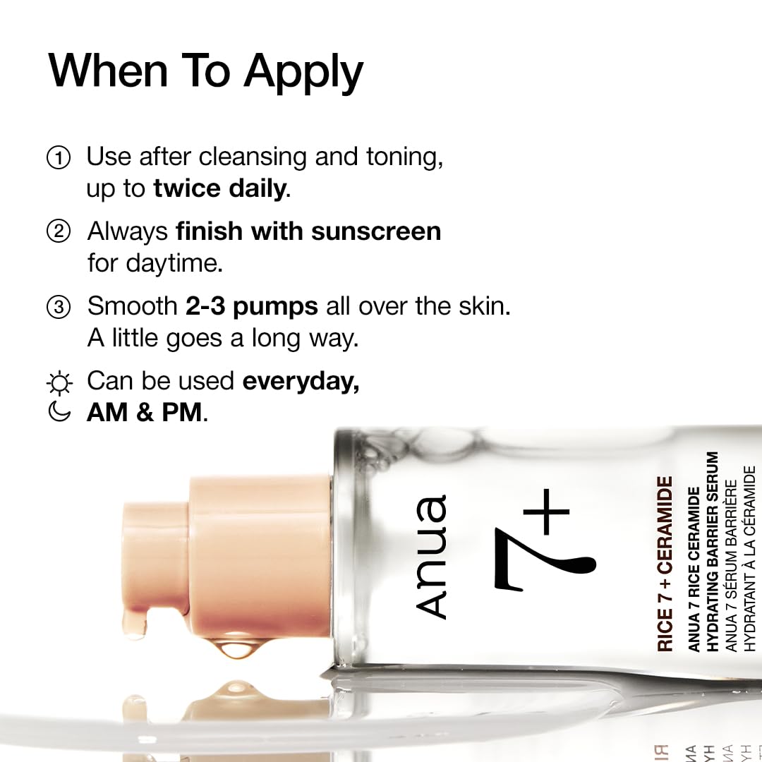 Anua 7 Rice + Ceramide Hydrating Barrier Serum – 50ml Korean serum with rice extract and ceramide for deep hydration and glow