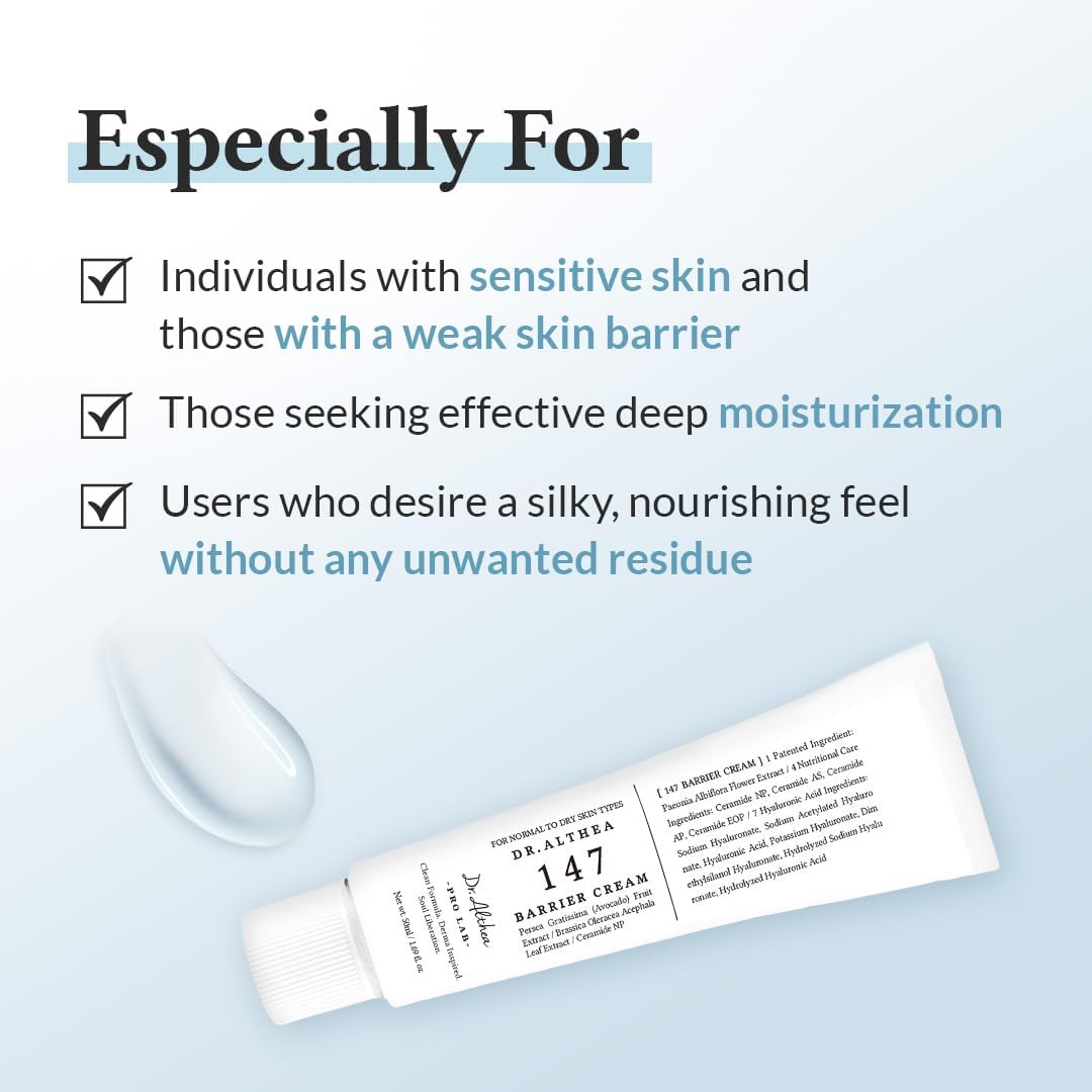 Dr. Althea 147 Barrier Cream – 50ml Korean moisturizer for dry and sensitive skin with ceramides and hyaluronic acid