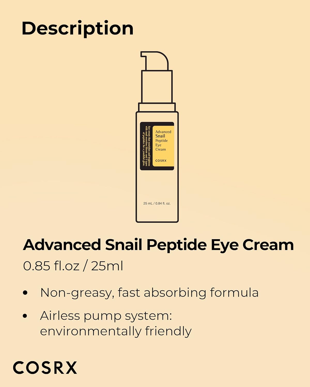 COSRX Advanced Snail Peptide Eye Cream – 25ml lightweight brightening and firming eye treatment with snail mucin