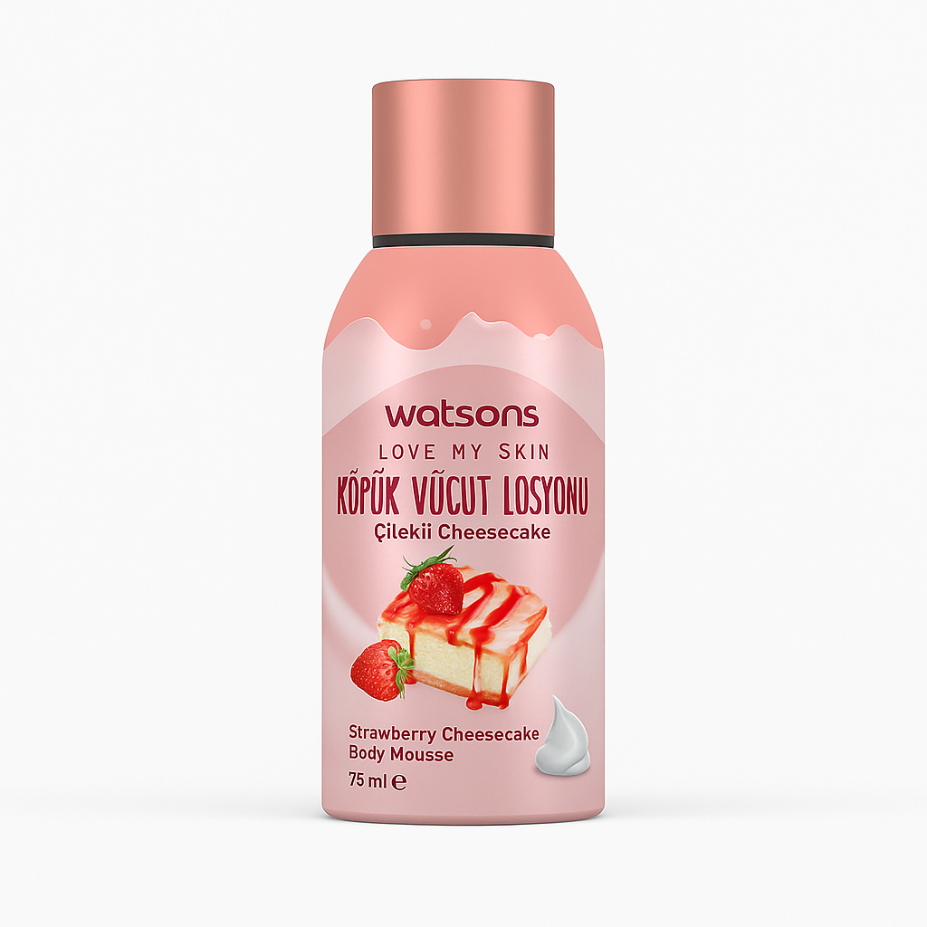 Watsons Strawberry Foam Lotion with Hyaluronic Acid & Vitamin E – 75ml Packaging