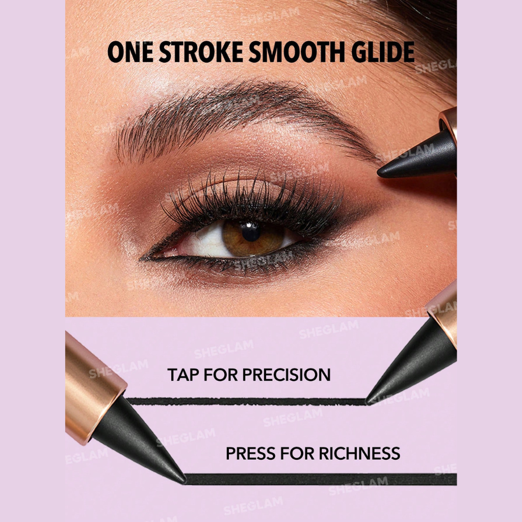 Matte black EZ Glide eyeliner pencil with velvety finish, Vitamin E–enriched, shown with soft-smudged smokey eye look