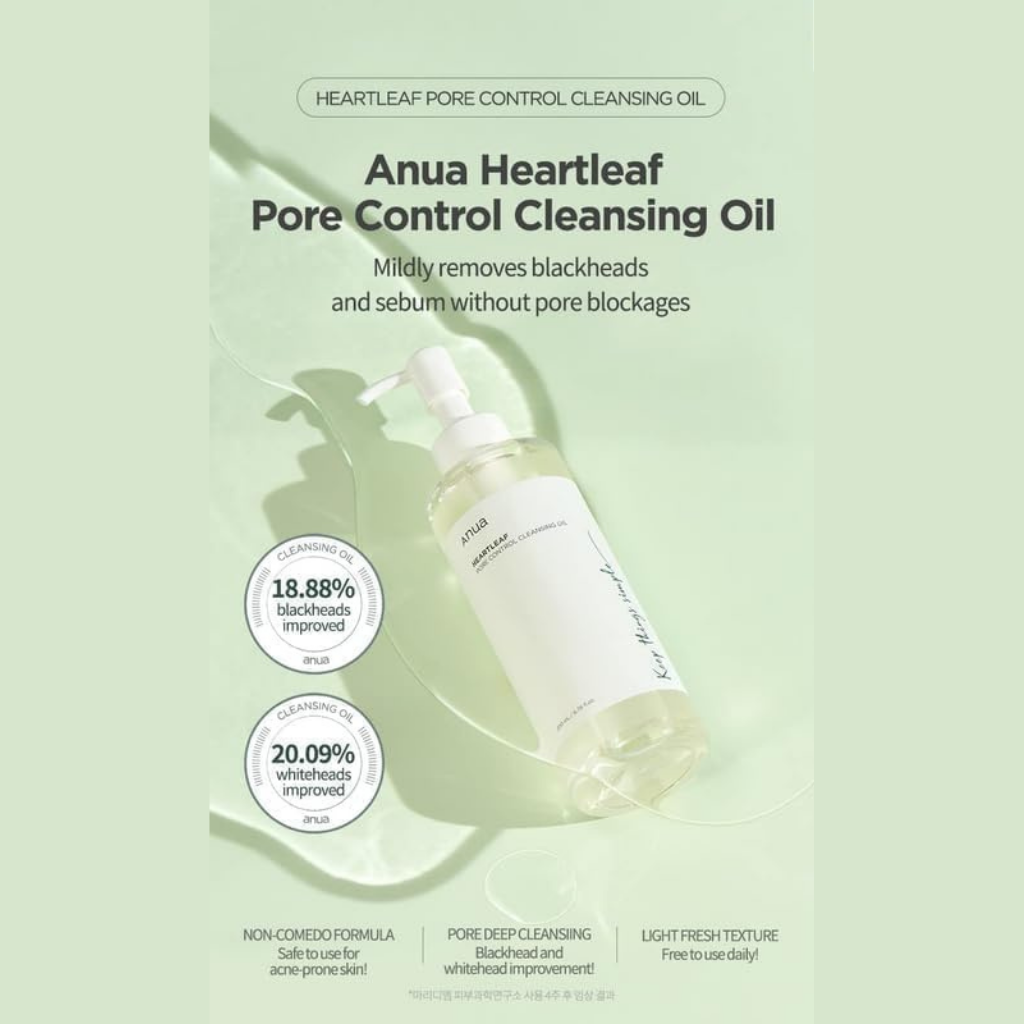 Anua Heartleaf Pore Control Cleansing Oil – 200ml Korean oil cleanser with Heartleaf extract for deep pore cleansing and sensitive skin