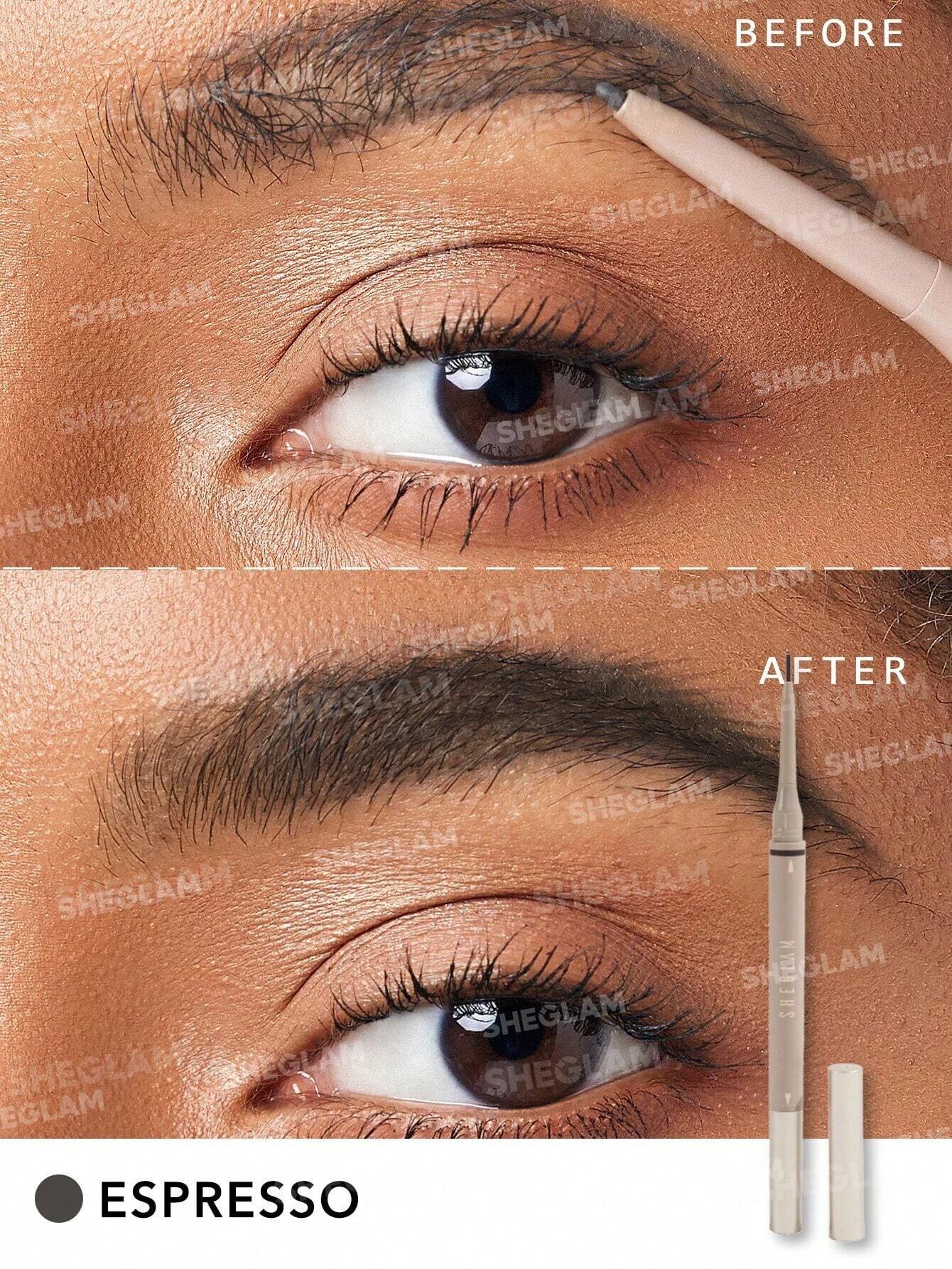 SHEGLAM Brows On Demand 2-In-1 Brow Pencil – Espresso shade – Longwear eyebrow definer for dark hair – pencil and powder dual tip