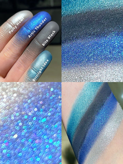 SHEGLAM Wolf Calls Eyeshadow Palette featuring 12 cool-toned blue and grey shades in matte and shimmer finishes
