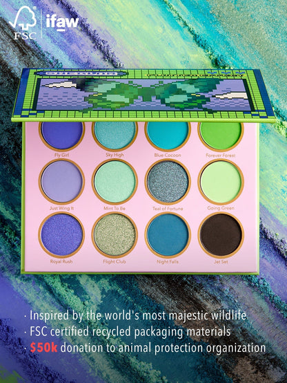 SHEGLAM Flutter Effect Eyeshadow Palette – shimmer & matte blue/green shades – vegan, cruelty-free – 10.2g
