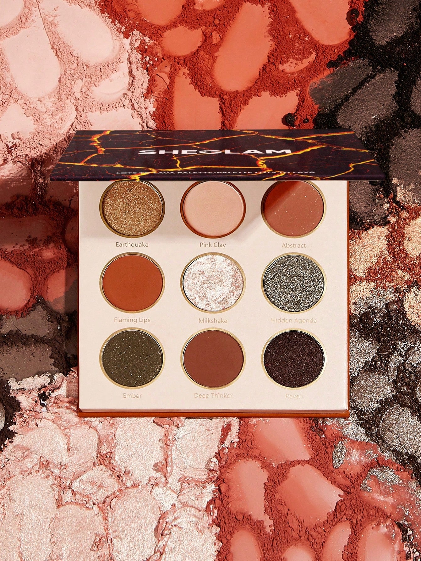 SHEGLAM Lots To Lava Eyeshadow Palette with 9 warm orange and brown shades in matte and shimmer finishes
