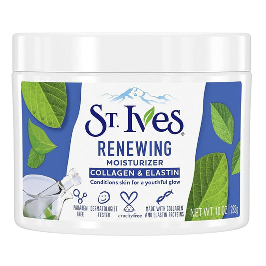 "St. Ives Renewing Moisturizer – Collagen & Elastin – 10 oz (283 g) packaging"

