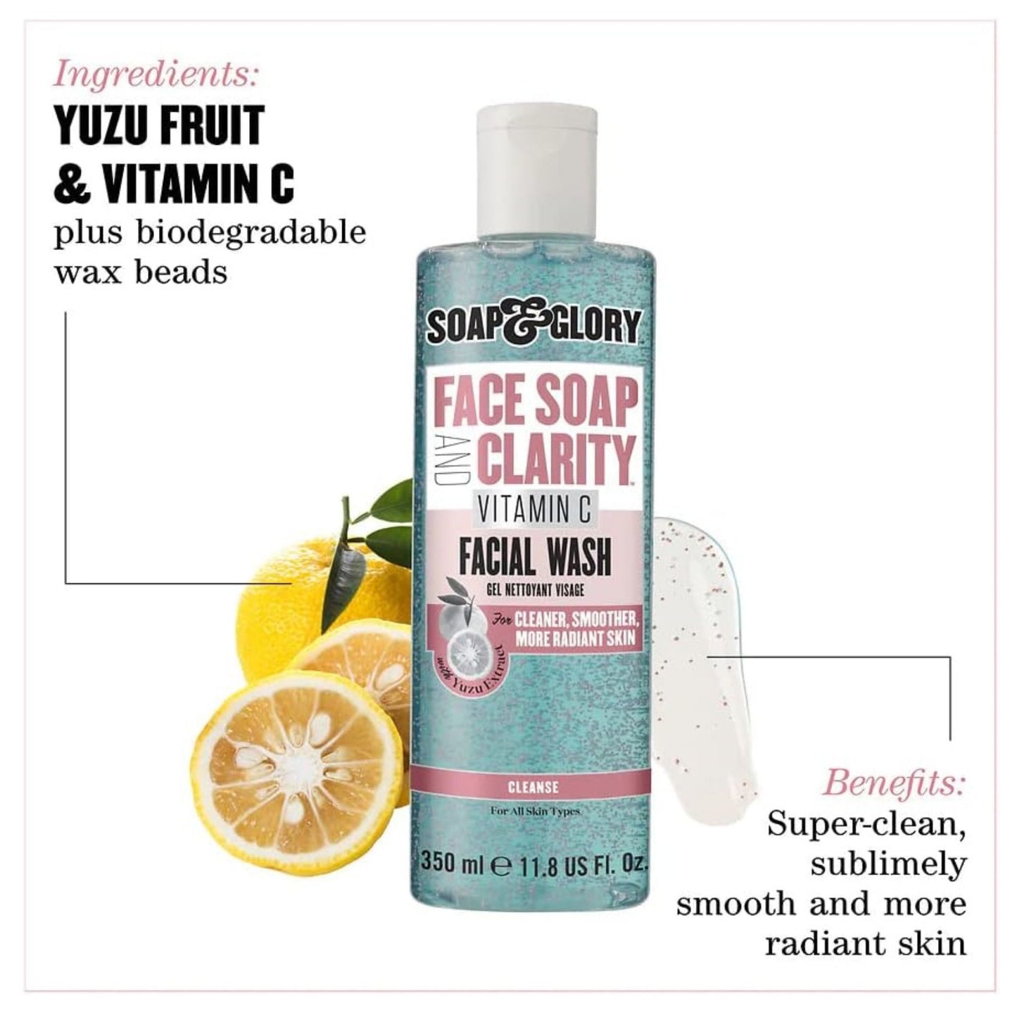 Soap & Glory Vitamin C Facial Wash - 3-in-1 Cleanser for Glowing Skin - 350ml