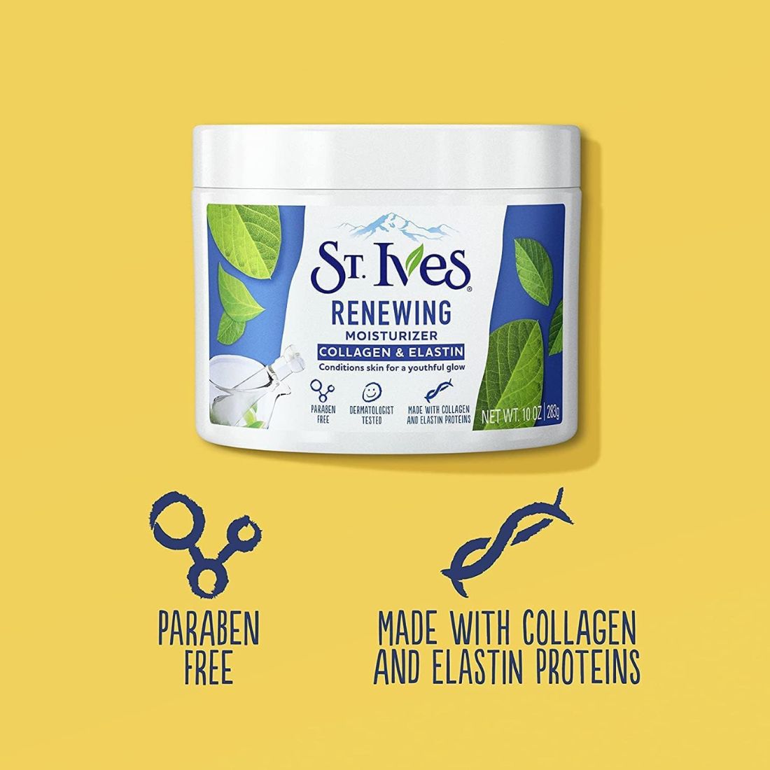 "St. Ives Renewing Moisturizer – Collagen & Elastin – 10 oz (283 g) packaging"

