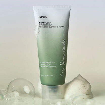 Anua Heartleaf Quercetinol™ Deep Cleansing Foam – 150ml Korean gentle foaming cleanser with Heartleaf and Quercetinol for pores and oily skin
