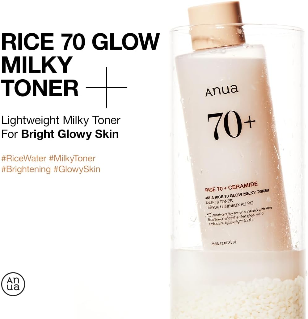 Anua Rice 70 Glow Milky Toner – 250ml brightening Korean toner with rice bran water and ceramide
