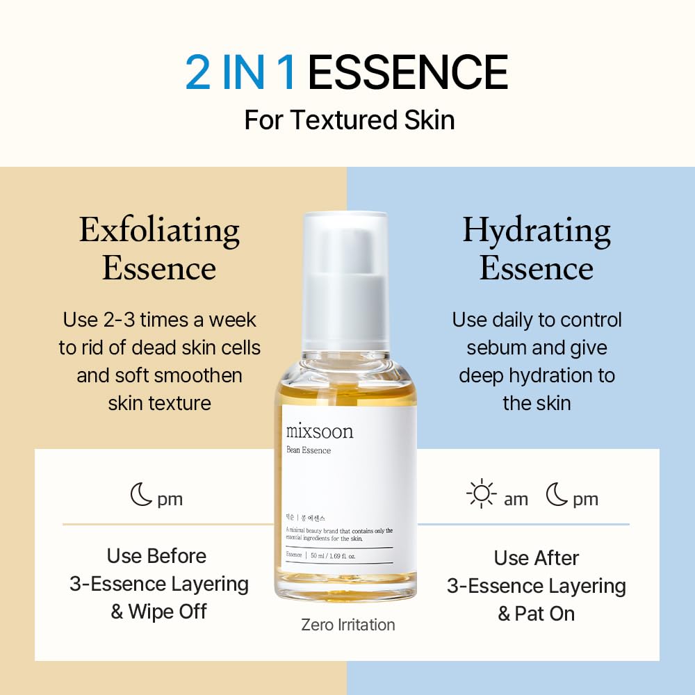 mixsoon Bean Essence 50ml Korean fermented hydrating essence for smoothing skin texture and boosting glow
