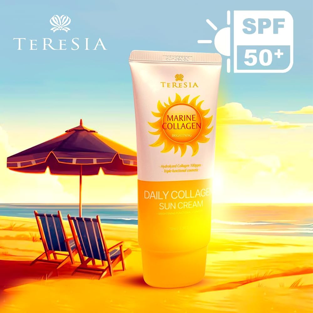 TERESIA Marine Collagen Daily Sun Cream – 70ml | Lightweight Korean sunscreen with marine collagen and SPF50
