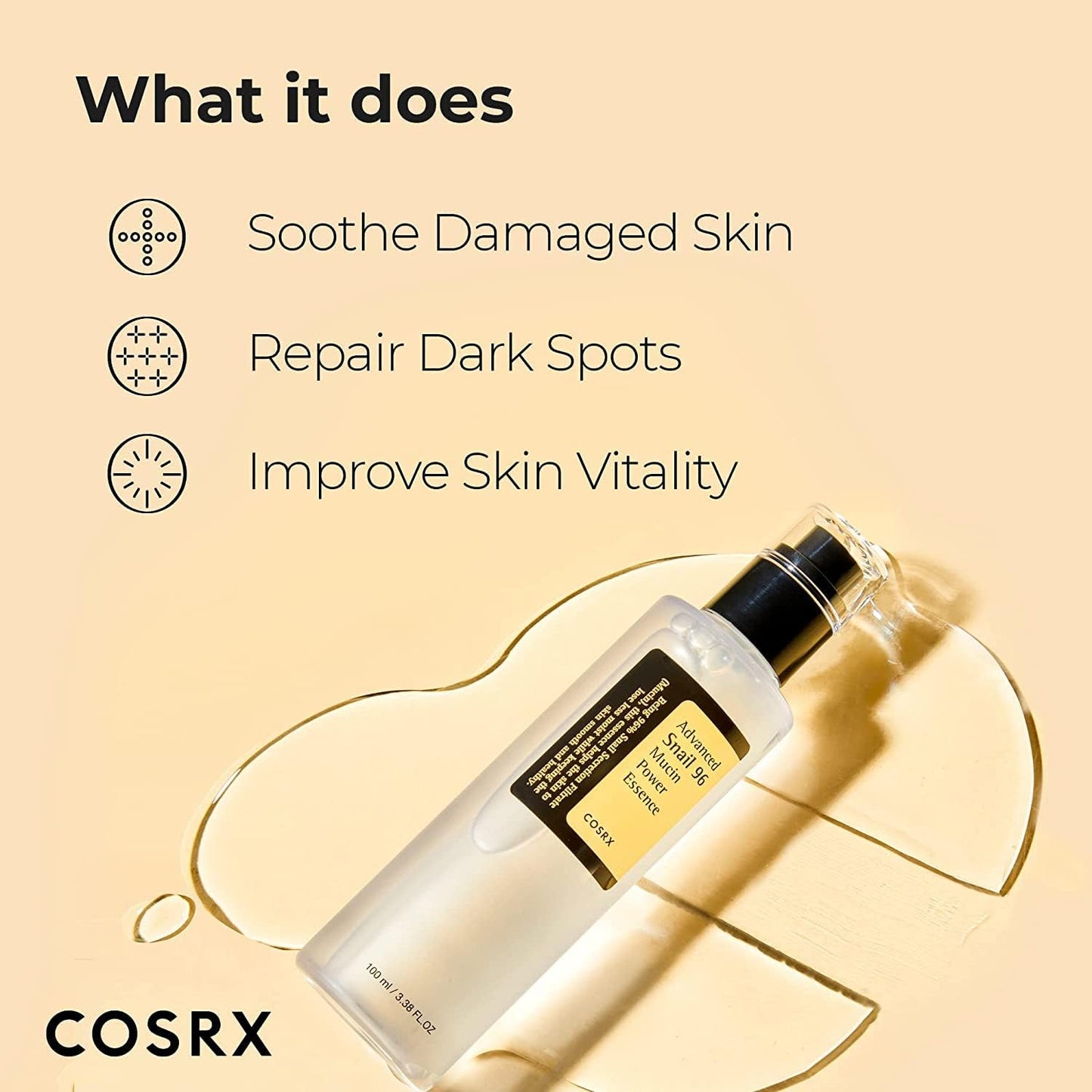 COSRX Advanced Snail 96 Mucin Power Essence – 100ml clear bottle for hydration and repair

