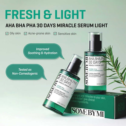 SOME BY MI AHA-BHA-PHA 30 Days Miracle Serum Light – 50ml exfoliating and acne-care serum for sensitive skin

