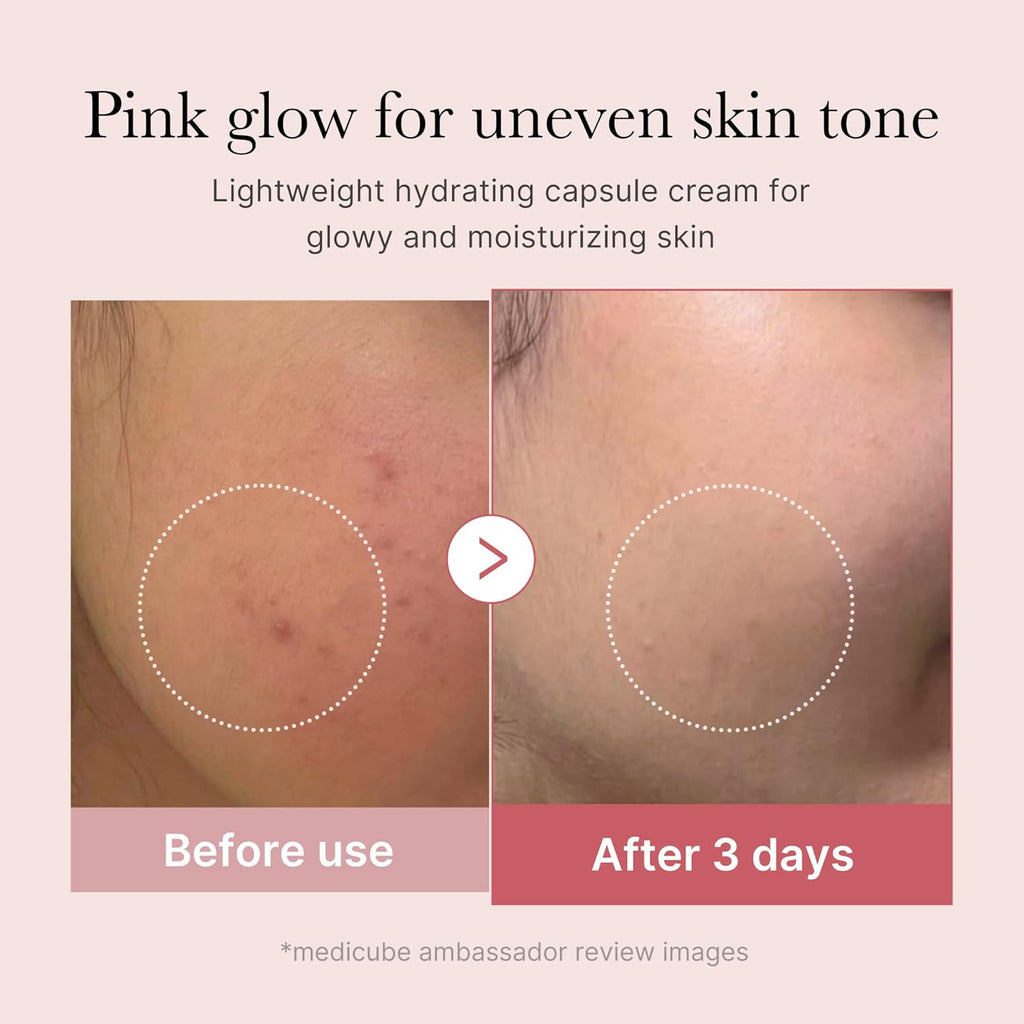 Medicube PDRN Pink Collagen Capsule Cream 55g jar with pink collagen capsules for brightening, firming and deep hydration.
