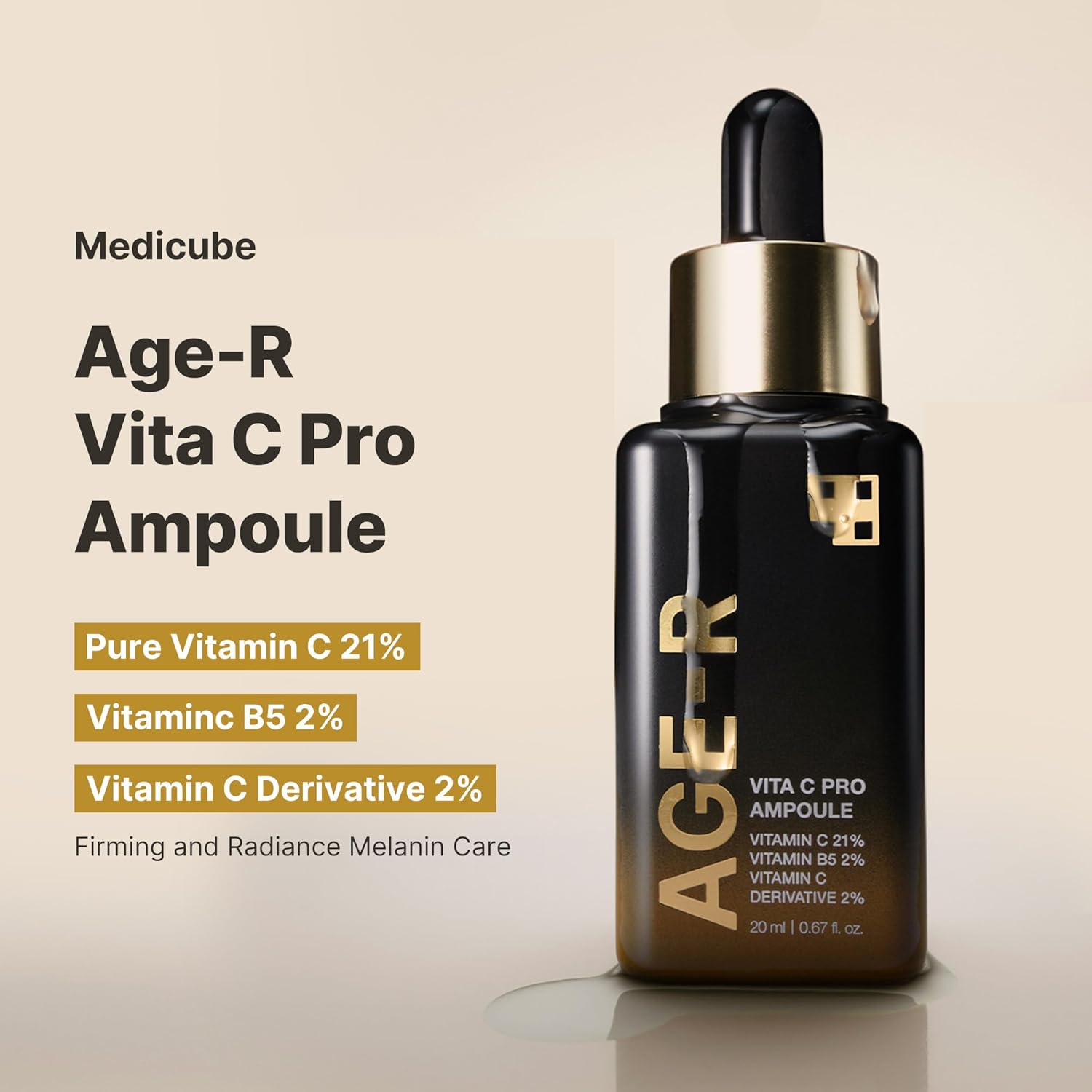Medicube AGE-R Vita C Pro Ampoule – Korean brightening serum with 21% Vitamin C and Vitamin B5 for pigmentation and glow

