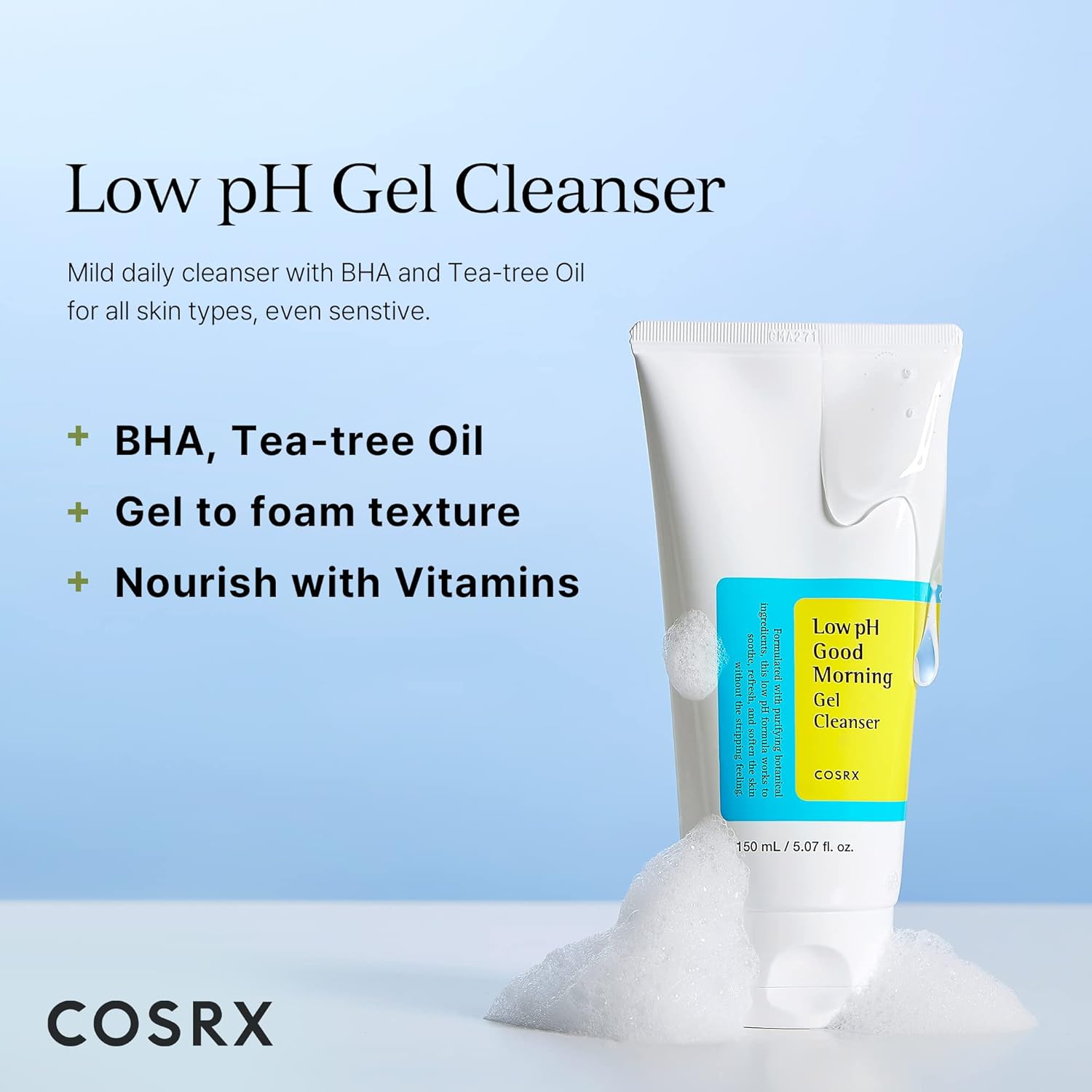 COSRX Low pH Good Morning Gel Cleanser – 150ml tube packaging