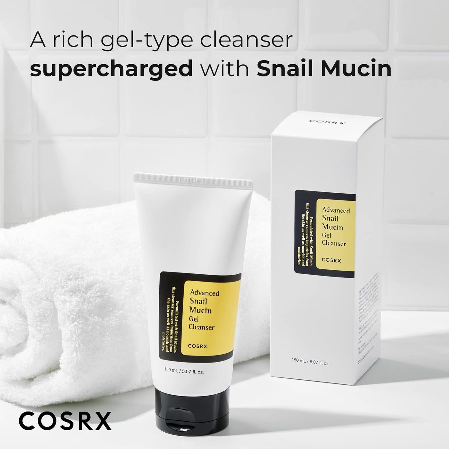 COSRX Advanced Snail Mucin Gel Cleanser – 150ml foaming facial cleanser with snail filtrate for hydration and repair

