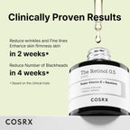 COSRX The Retinol 0.5 Oil 20ml with 0.5% stabilized retinol, squalane and vitamin E for night-time texture and fine line care.
