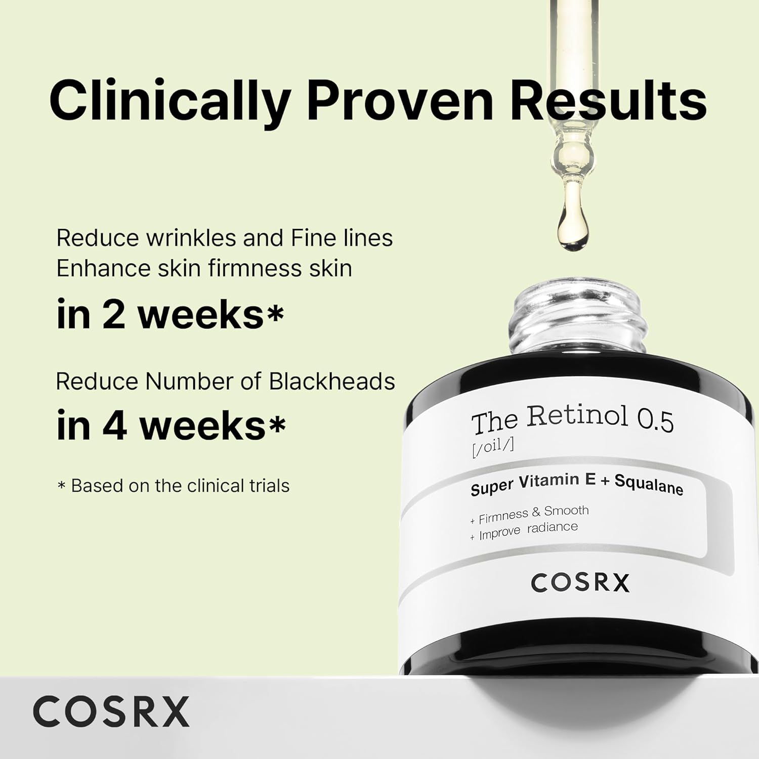 COSRX The Retinol 0.5 Oil – 20ml bottle with Vitamin E & Squalane for wrinkles, pores & elasticity