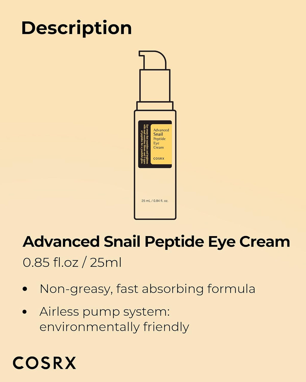 COSRX Advanced Snail Peptide Eye Cream – 25ml lightweight brightening and firming eye treatment with snail mucin