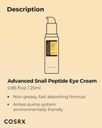 COSRX Advanced Snail Peptide Eye Cream – 25ml lightweight brightening and firming eye treatment with snail mucin