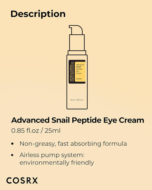 COSRX Advanced Snail Peptide Eye Cream – 25ml lightweight brightening and firming eye treatment with snail mucin