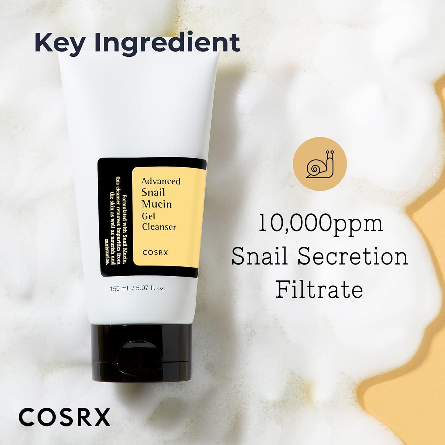 COSRX Advanced Snail Mucin Gel Cleanser – 150ml foaming facial cleanser with snail filtrate for hydration and repair

