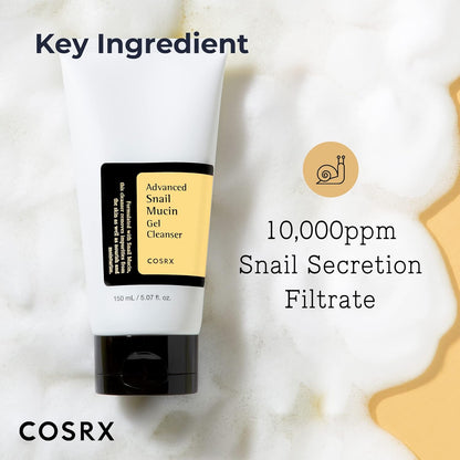 COSRX Advanced Snail Mucin Gel Cleanser – 150ml foaming facial cleanser with snail filtrate for hydration and repair

