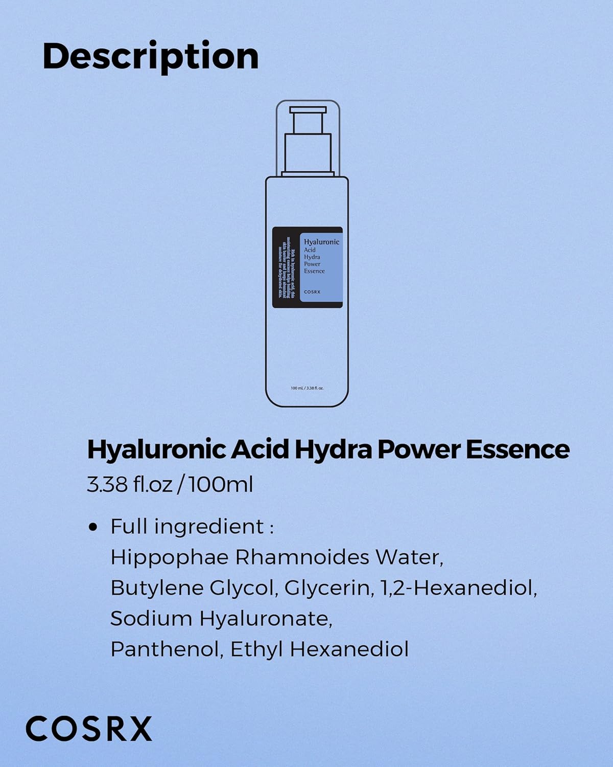 COSRX Hyaluronic Acid Hydra Power Essence – 100ml bottle for deep hydration and moisture

