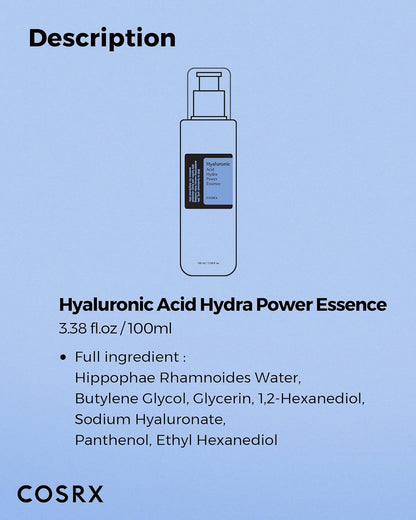 COSRX Hyaluronic Acid Hydra Power Essence – 100ml bottle for deep hydration and moisture


