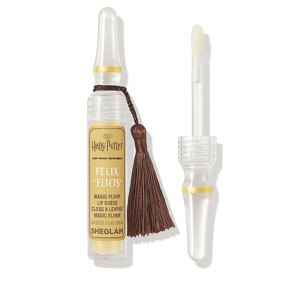 Harry Potter × SHEGLAM Magic Elixir Lip Gloss – Felix Felicis Gold Glitter Gloss in Potion-Style Tube