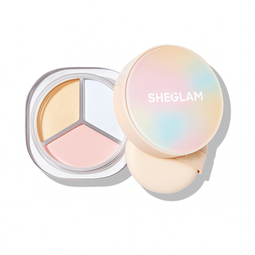 SHEGLAM Radiance Ring 3-In-1 Correcting Setting Powder compact packaging with color-correcting powders