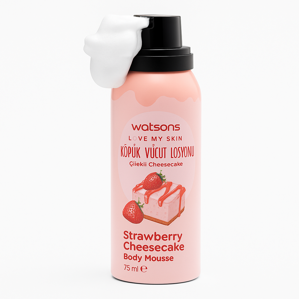 Watsons Strawberry Foam Lotion with Hyaluronic Acid & Vitamin E – 75ml Packaging