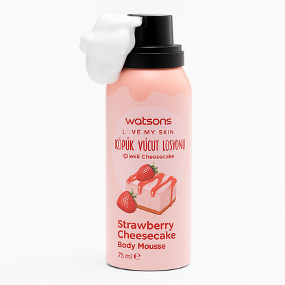 Watsons Strawberry Foam Lotion with Hyaluronic Acid & Vitamin E – 75ml Packaging