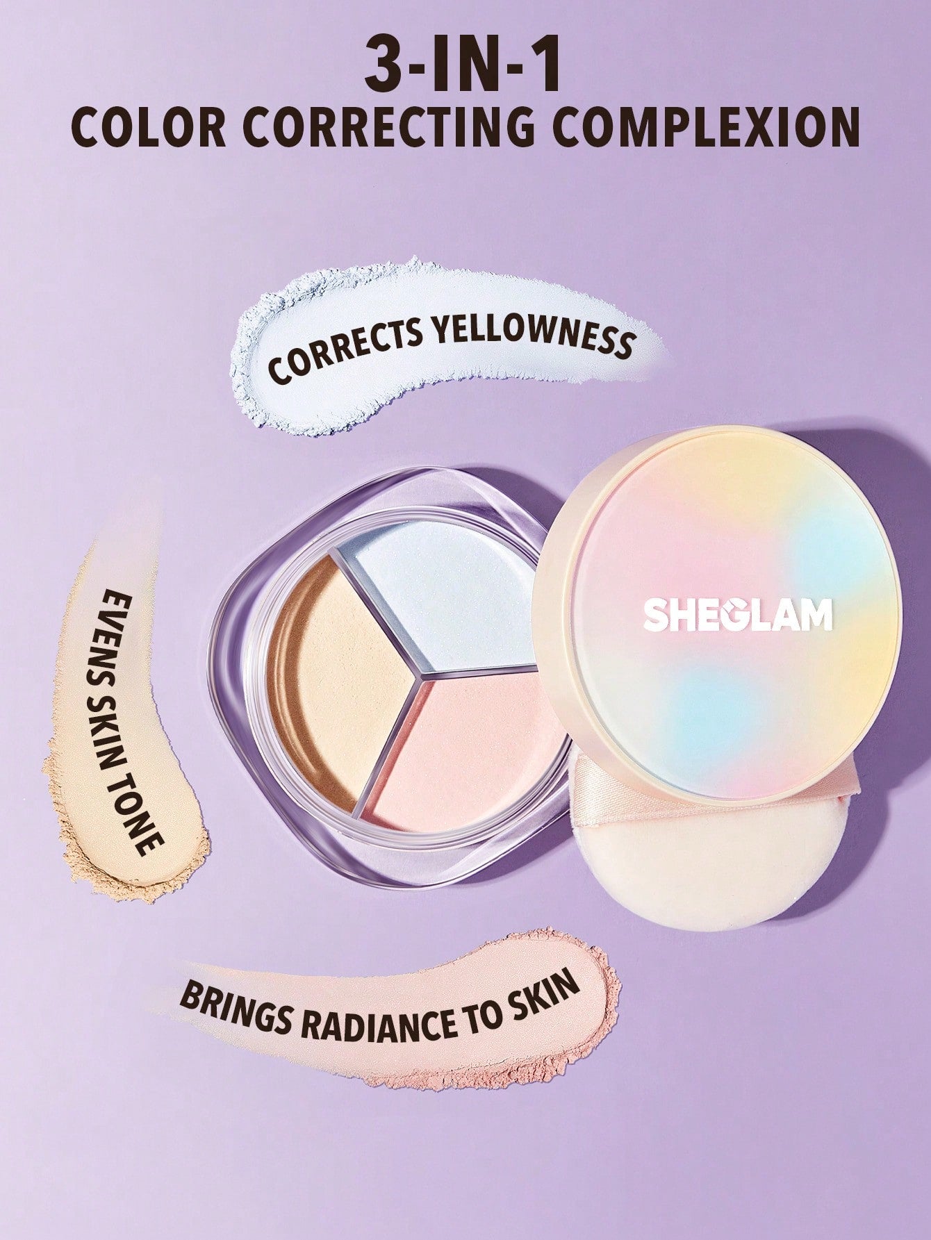 SHEGLAM Radiance Ring 3-In-1 Correcting Setting Powder compact packaging with color-correcting powders
