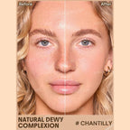 SHEGLAM Dew & Done Skin Tint with SPF20 in Chantilly shade, dewy light-to-medium coverage skin tint tube on a clean background.
