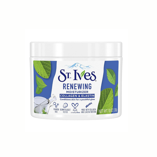 "St. Ives Renewing Moisturizer – Collagen & Elastin – 10 oz (283 g) packaging"
