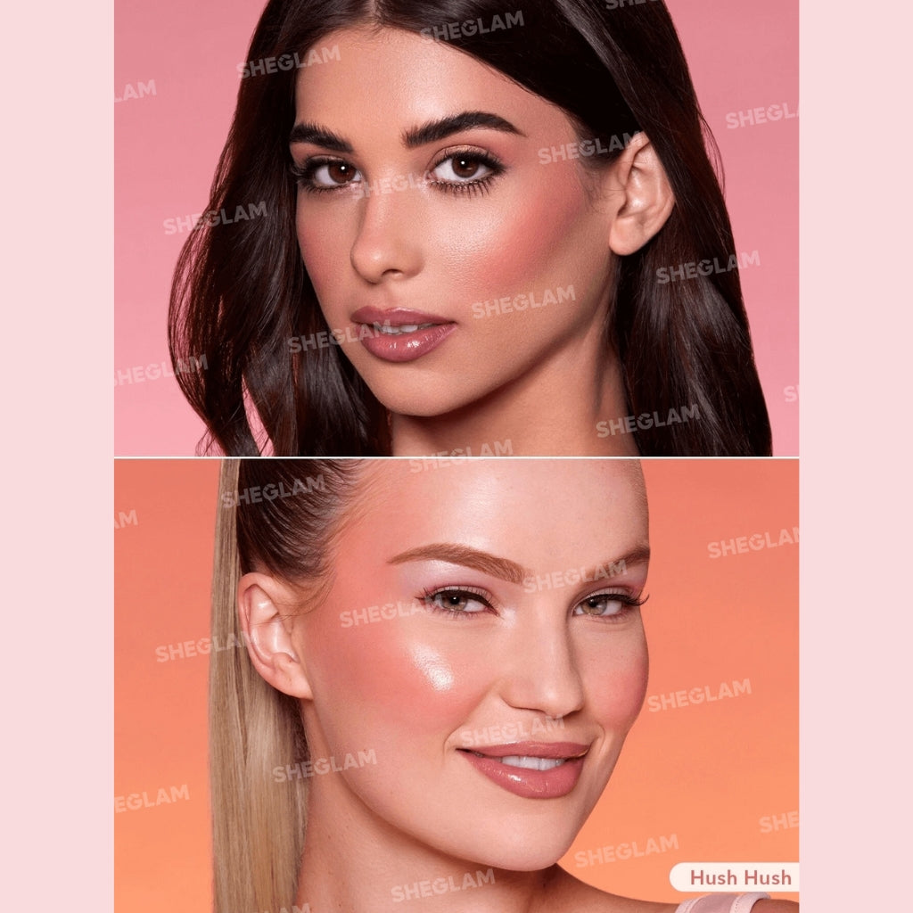SHEGLAM Color Bloom Liquid Blush Matte Finish in Hush Hush with sponge-tip applicator for buildable cheek color.

