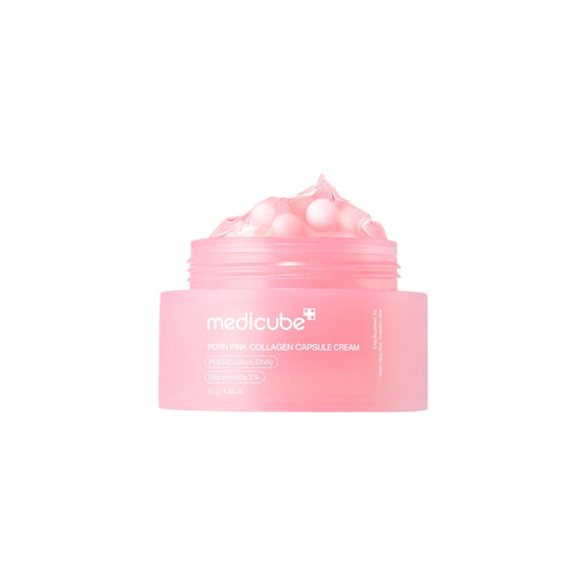 Medicube PDRN Pink Collagen Capsule Cream 55g jar with pink collagen capsules for brightening, firming and deep hydration.
