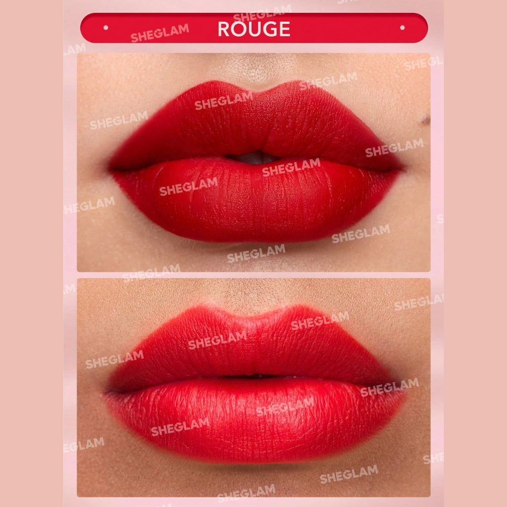 SHEGLAM Matte Allure Lipstick in Rouge, velvet matte bold red lipstick in sleek tube
