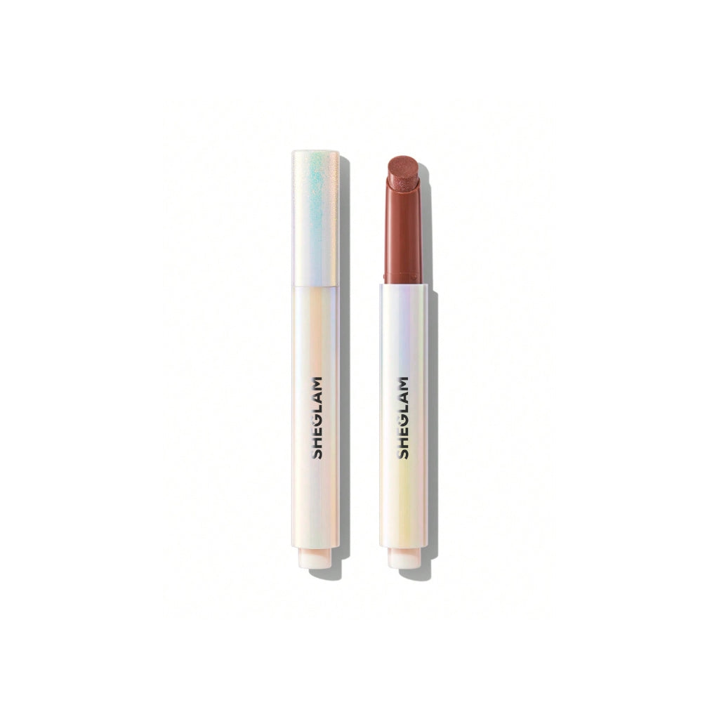 SHEGLAM Pout-Perfect Shimmer Lip Plumper in First Crush, solid glitter lip gloss stick on a clean background.
