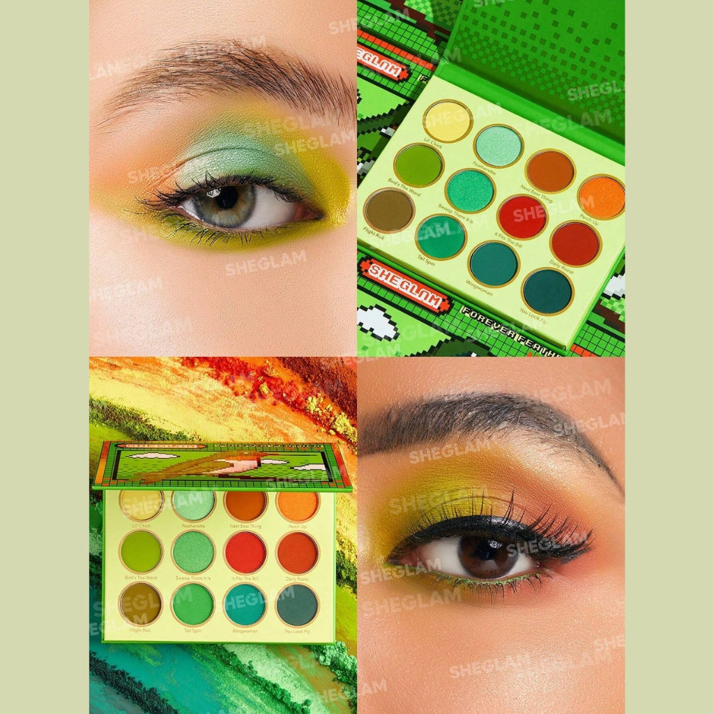 SHEGLAM Forever Feather Eyeshadow Palette with 12 hummingbird-inspired green, blue and warm matte and shimmer shades.
