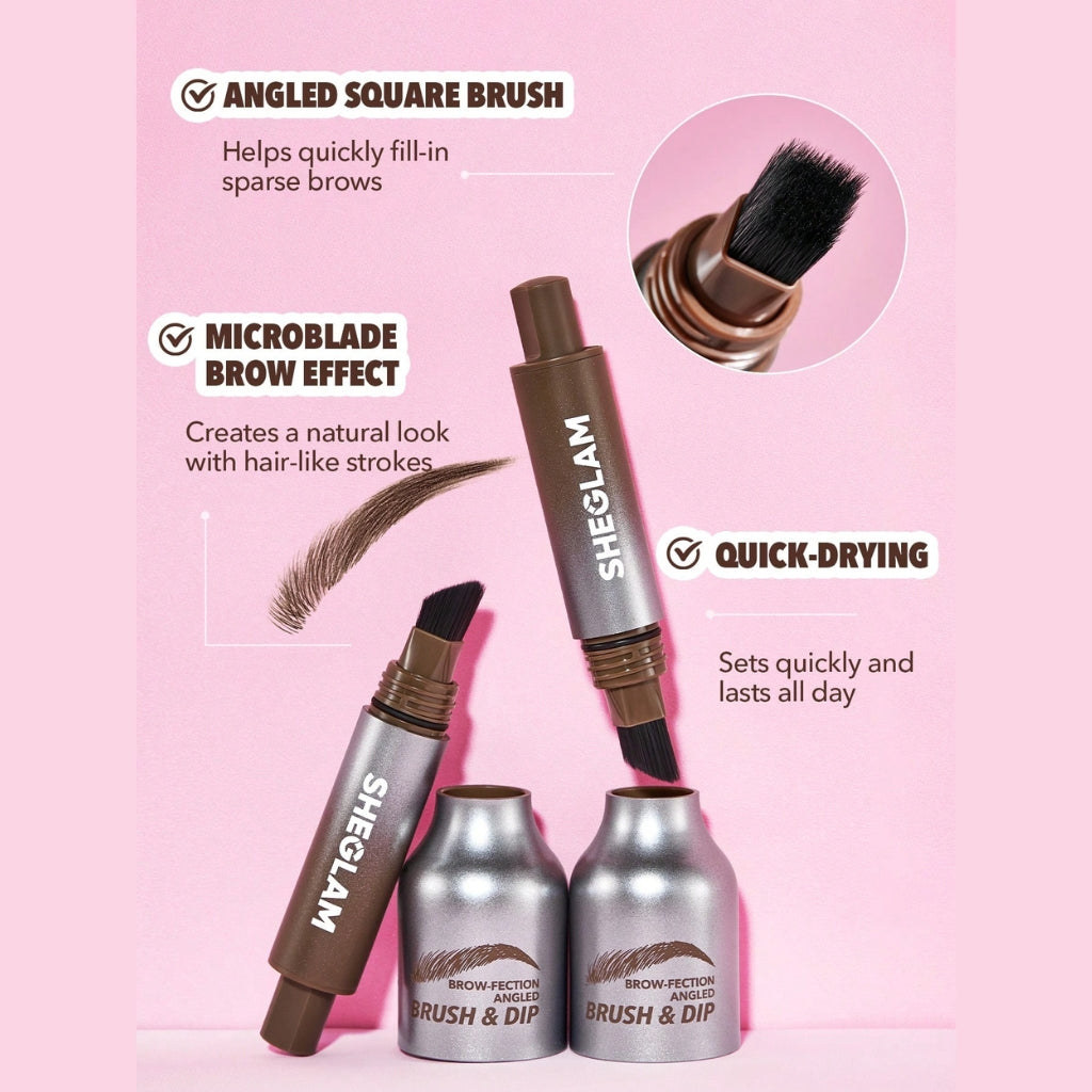 SHEGLAM Brow-Fection Angled Brush & Dip Taupe with angled brush for natural microbladed brows
